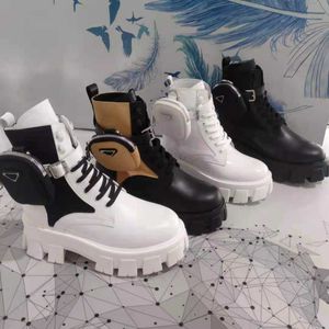 Designer Laarzen Dames Rois Boot Monolith Bootss Enkellaars Martin Boot Echt leer Nylon Verwijderbaar zakje Bootie Militair geïnspireerde gevechtsschoenen Maat 35-45