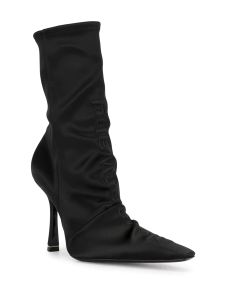 Designer laarzen vrouwen schoenen luxe zwart leer en satijn vanna puntige laarzen EU35-40 met box party jurken