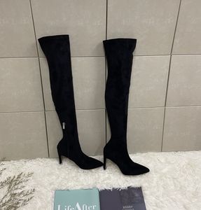Designer laarzen vrouwen schoenen luxe zwart suède lang en enkel laarsjes puntige tenen hoge hiel eu35-40 met doos