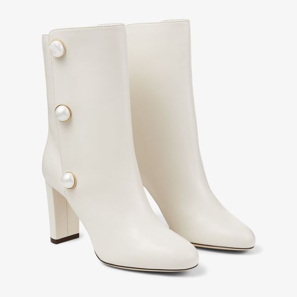 Bottes de créateurs femmes chaussures de luxe Rina 85 botte mi-mollet en cuir avec perles bout rond EU35-43 avec boîte robes de fête de mariage