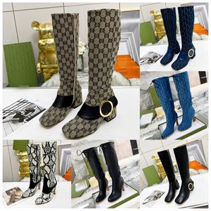 Botas de diseñador para mujer, botas de moda con cremallera lateral, tacones altos, cordones de cuero de lona de lujo para invierno, botines de motocicleta con hebilla de Metal