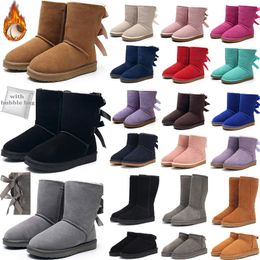 Bottes de créateurs Femmes Tasman Bottines Classique Australie Botte de neige Cheville Mini Court Bow Fourrure Hiver Noir Gris Châtaigne Bowtie Luxurys Femmes Modes EUR 36-45