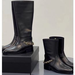 designer laarzen dameslaarzen bottes luxe laarzen echt leer Chelsea laarsjes laarzen met lange mouwen ketting korte laarzen dames martins laarzen High Barrel Knight laarzen