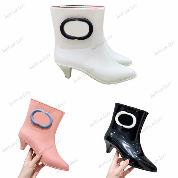 Bottines de créateurs pour femmes, bottines à talons hauts, bottes de pluie à usage spécial, rose, noir, blanc