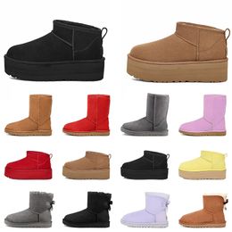 Bottes de créateurs Femmes Ugglie Pantoufles Classique Ultra Mini Plate-forme Tasman Tazz Pantoufles Australien Bailey Bow Boot Fuzzy Rose Slip On Fourrure Cheville Neige Bottines d'hiver