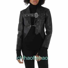 Designer Borbaroy Bourcle de mode Boucle de mode authentique en cuir dames Black Biker Belt Detail Cuir Morning Veste Taille 6