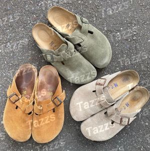 Designer Bostons Klompen Sandalen Klomp Slippers Taupe Kurk Platte Mode Zomer Lederen Glijbaan Favoriete Strand Casual Schoenen Dames Heren Maat 35-45