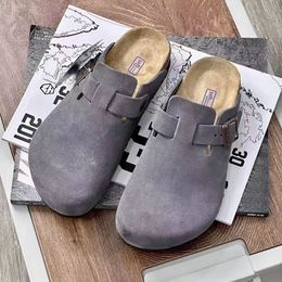 Designer Bostons verstopt sandalen voor mannen vrouwen klomp slippers kurk platte mode zomers lederen glijbanen gesp