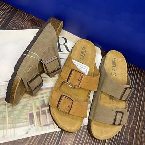 Ontwerper Bostons verstopt sandalen voor mannen vrouwen klomp slippers kurk plat zomers lederen glijbanen gesp