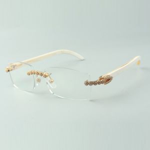 Lunettes de créateur bouquet de diamants Frames 3524012 avec branches en corne de buffle blanc naturel pour unisexe, taille: 56-36-18-140mm