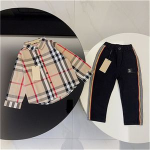 Designer Boys Long Sleeveved Pants Children's Set Handsome Plaid Children's Breasted Shirt Mode Trend Tweedelige set D1