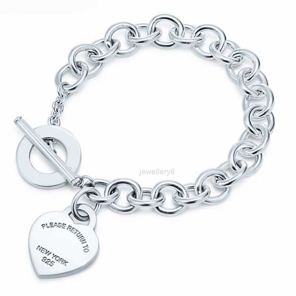 Pulsera de diseño 100% Plata de Ley 925, pulsera clásica con forma de corazón, regalo, pulsera exquisita de boda para mujer, judía