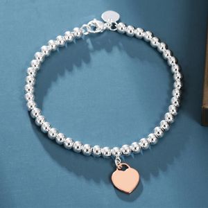 Bracelet de créateur 925 Silver Heart Beaded Charm Retour T Chaînes en or Cadeau de fête d'anniversaire Bijoux de mode Bracelets de perles Boule ronde Étiquette d'amour pour petite amie Femmes