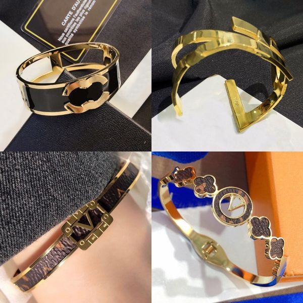 Pulsera de diseñador Brazalete Brazalete Ancho Marca de lujo Mujeres Hombres Joyería de muñeca Nuevo Chapado en oro de 18 quilates Estampado Cadena de cuero sintético Letra Acero inoxidable Regalo sin desvanecimiento