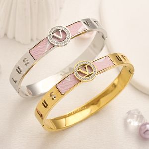 Designer-Armband für Damen, rosa Leder, 18 Karat vergoldet, Frühlingsliebe, Schmuck, Geschenk, Party, 925er versilberter Edelstahl, zufälliges Muster, mit Box