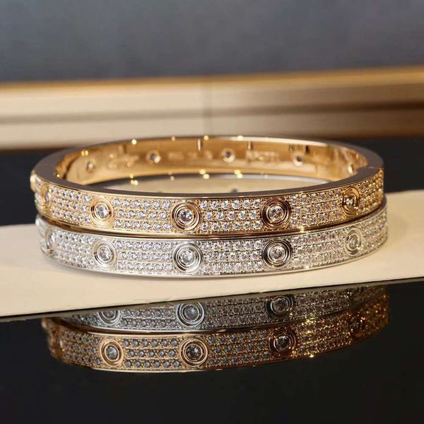 Bracelet de créateur Bracelet pour femmes Plaqué or Bracelets incrustés 10 CZ Diamant complet 2 3 rangées 4MM 6MM de large Bracelets à ongles Designer Bijoux Cadeau
