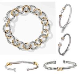 Bracelet de créateur Câble Bracelets Bijoux pour Femmes Hommes Sier Or Perle Tête X En Forme De Diamant Bracelet Bijoux De Mode Fête Cadeau De Noël 3MM 4MM 5MM 7MM