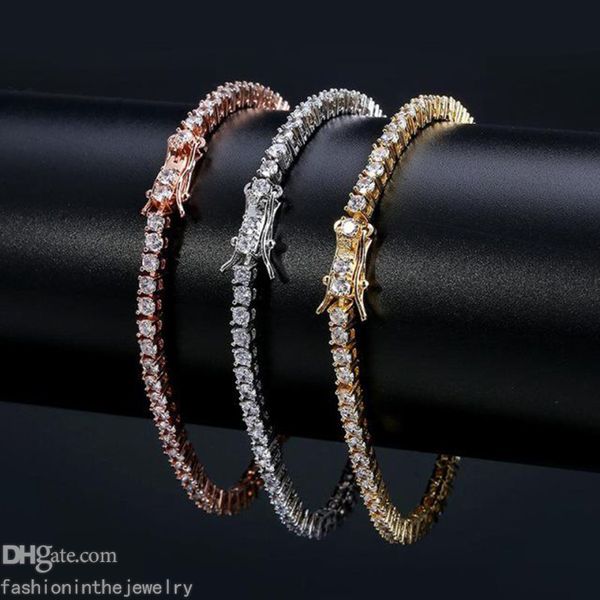 Pulsera de diseñador Pulseras de tenis de diamantes para mujer Regalo de joyería de lujo 3 4 5 6 mm 7 8 pulgadas Moda Zircon Link Cadena brazaletes Hombres Hip Hop diamantes acero inoxidable