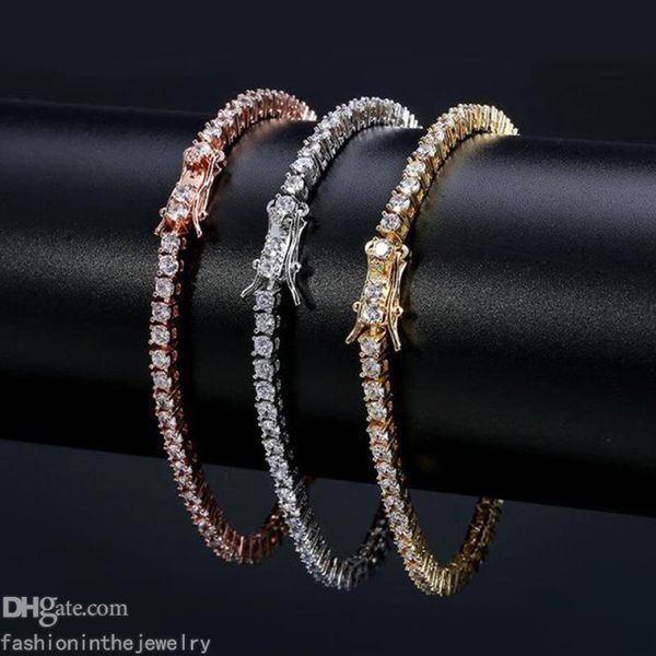 Bracelet de créateur Bracelets de tennis de diamant pour femmes Cadeau de bijoux de luxe 3 4 5 6 mm 7 8 pouces Mode Zircon Lien Chaîne Bracelets Men247y