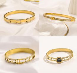 Designer Bracelet Fashion Luxury Brief Letter Bangle Link Chain Women 18K Gold Ploated Crystal Rhinestone Polsband Cuff Jewelry