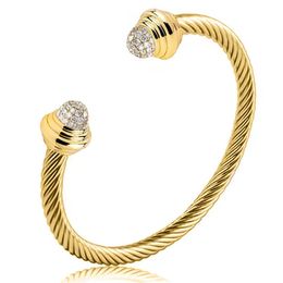 Bracelet de créateur Mode Simple Diamant Ensemble 5mm Titane Câble En Acier Corde Bracelet Pour Femme Nouveau Bracelet En Acier Inoxydable Ouvert Européen Et Américain