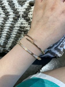 Bracelet de créateur pour femme, bracelet à ongles fins de 16 cm, en argent sterling, or V, léger, haut de gamme, diamant 18 carats, avec étui