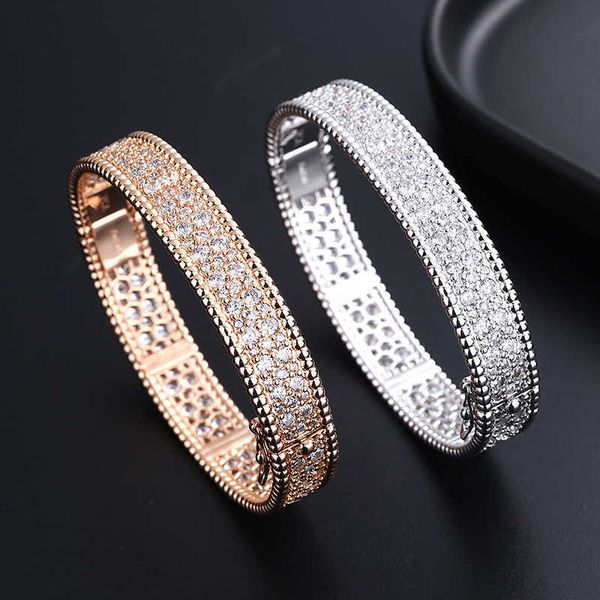 Pulsera de diseñador Trébol de cuatro hojas Joyería superior de lujo Elegante Pulsera llena de diamantes Caleidoscopio para mujer Edición amplia Pulsera de cinco flores Regalo de joyería Van Clee