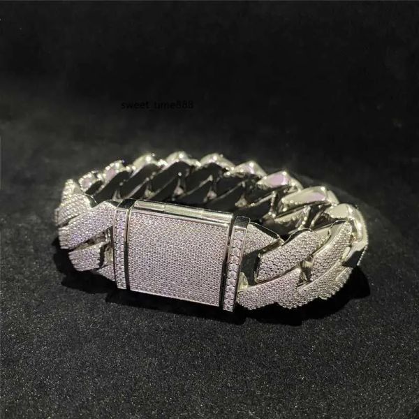 Bracelet de créateur à quatre rangées pour hommes, couleur Miami D, Vvs Moissanite, chaîne à maillons en argent massif, Hip Hop, bijoux à maillons cubains