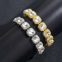 Bracelet Hip Hop pour unisexe incrusté de diamants 1 rangée, titane acier plaqué or, chaîne de 12mm de largeur, bijoux de créateur