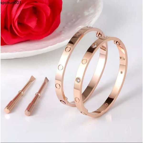 Pulsera de diseñador Joyería Brazalete de oro Moda de lujo Acero inoxidable Plata Rosa Brazalete Cerradura 4cz Diamante para mujer Mujer Hombre Hombre Regalo de fiesta Ba 3q4m {categoría}