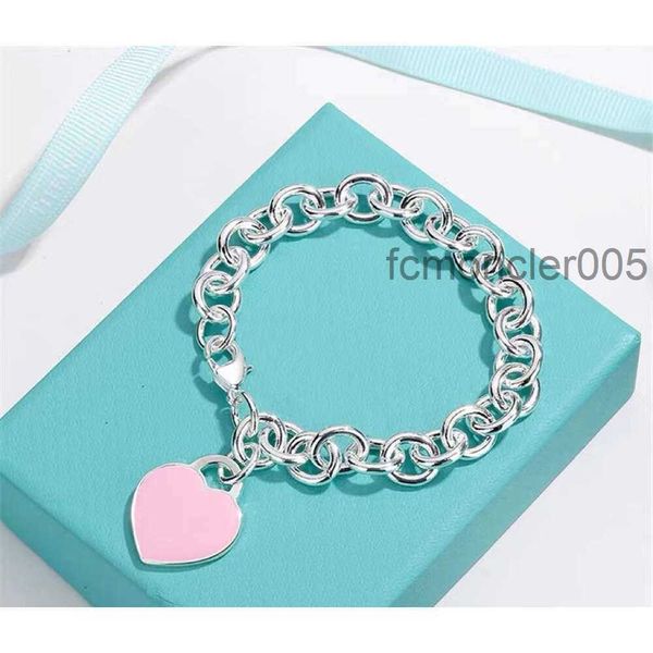 Bracelet de créateur Ti Co émail bleu rose coeur acier sceau lettre femmes Collection chaude bijoux Bracelet avec boîte BUML