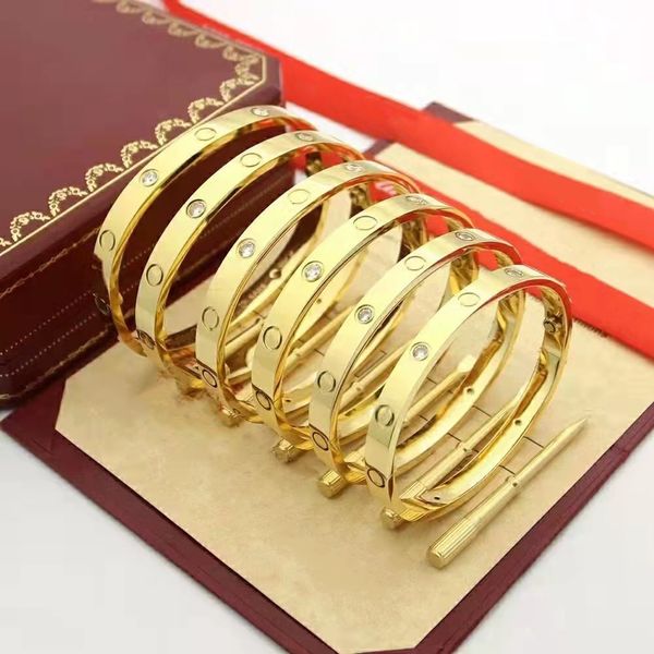 Pulsera de diseñador Pulseras de acero de titanio para mujeres Amplios de lujo Luxury Men's Rose Gold Fashion Popular no Fade Bracelet Tending Accessories Tamaño 15-22