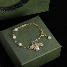 Designerarmband, vintage messing materiaal Bee Pearl Bracelet, mode dames, geschenken