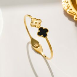 Pulseras de diseño 4/Cuatro Hojas Trébol Brazalete Joyería Pulsera de extremo abierto Marca 18 K Chapado en oro Joyería de mujer Regalos de fiesta para dama