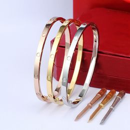 Designer armbanden 4 mm dunne 6e titanium staal vrouwen mannen houden van armbandbanden armband zilveren roségouden schroevendraaier nagelbangle armband paar sieraden met origineel