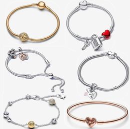 Pulseras de diseño para mujer, regalo de joyería, ajuste DIY Pandoras Winnies the Poohs, pulsera de cuero de oro rojo, conjunto de brazalete, collar, pendientes, colgante de cadena de clavícula con caja