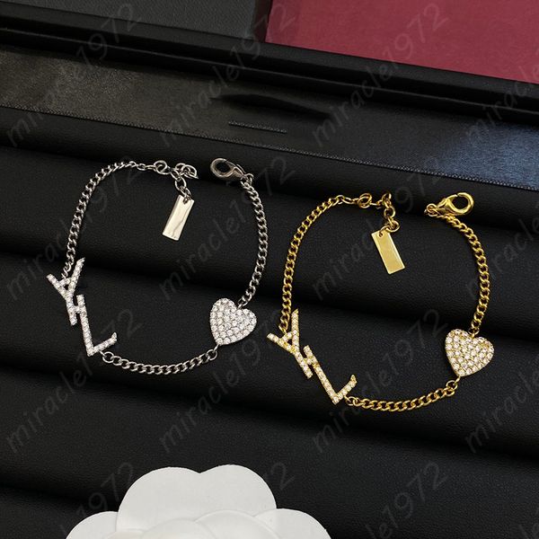 Pulseras de diseño Diamantes de lujo Corazón Y Letras Pulsera para mujer Joyería de amor Para mujer Brazaletes de lazo de oro Regalo de boda 925 Plata Caliente -4