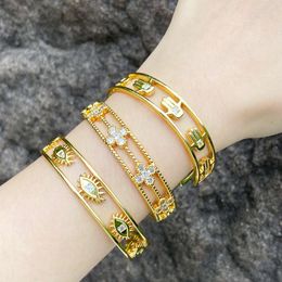 Designer pulseiras de luxo jóias charme pulseira mulheres bangle carta banhado aço inoxidável 18k pulseira de ouro festa presentes acessórios oco out 682