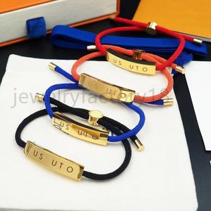 Bracelets de créateurs unisexes, chaîne de corde réglable, plaque métallique imprimée, bracelets de charme pour femmes, bracelets de luxe, bracelet cadeau