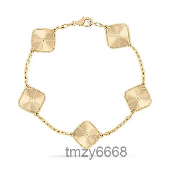 Bracelets de créateurs Van Clover Bracelet à quatre feuilles en or 18 carats avec pendentif en cristal scintillant pour femmes et filles, bijoux de fête des mères avec boîte AFB4