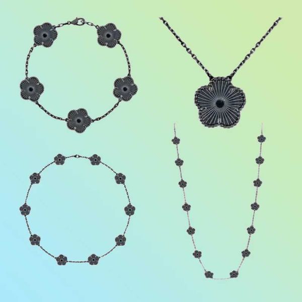 Pulseras de diseño VanCF Nueva plata esterlina Trébol negro / Collar de cuatro hojas Conjunto de joyas para mujer Marca de moda clásica
