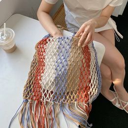 Designer tressé Crochet Net sac femmes décontracté tissé été voyage tissé plage seau sac fourre-tout sac à main sac à main 240321