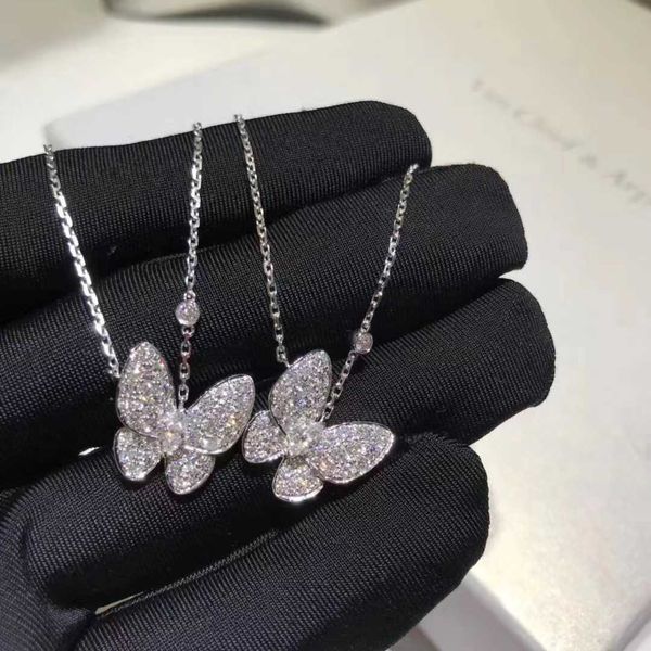 Marca de diseñador 925 Collar de mariposa de diamante de plata esterlina Van Full Diamond con 18k Gold White Powder CNC Collar Collar Cadena de edición