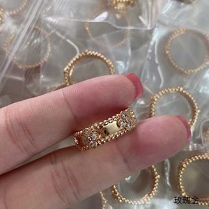 Designer merk 925 Sterling Silver van caleidoscoop paar ring vrouwelijk 18k goud smalle editie vier blad gras vol diamanten wijs wijsvinger.