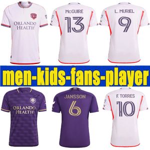 2023 2024 Orlando City SC Voetbalshirts Kindertenue Man Major League 24 25 Voetbalshirt Primary Home Paars The Wall Away Wit Legacy F.TORRES L.MURIEL kindertenue jongensset