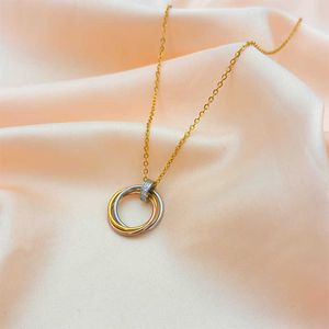 Brand de créateur Carter Three Ring Color Collier avec diamant imbriqué en or rose Pendant Light Luxury Fashion Coldol Collar Norg