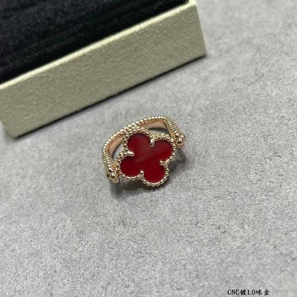 Charme de marque de créateur van à double face fleur Agate Red Anneau Lucky Ring 18K Rose Gold Ring Ring Bijoux