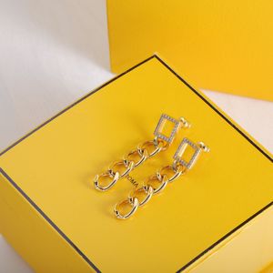 Designer Marque Classique Or Boucle D'oreille De Luxe Chaîne Oreille Goujon Incrusté De Diamant D'eau Double Lettre Carrée Dames Boucle D'oreille Goujons Avec Boîte