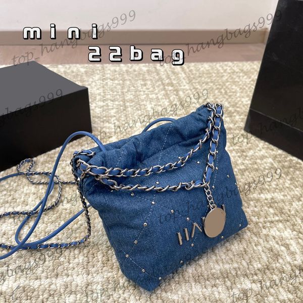 Designer Brand Classic Mini Blue Denim Rivet 22 Sacs de monnaie Sags Silt Silver Challe Sobrage à bandoulière avec des lettres avec lettre Ol Trends Pouch Luxury Purse 17x18cm