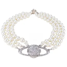 Designer Brand Classic Saturne Femmes Hourdeux Multi-Lower Pearl Diamond Collier Choker Lady Party Bijoux